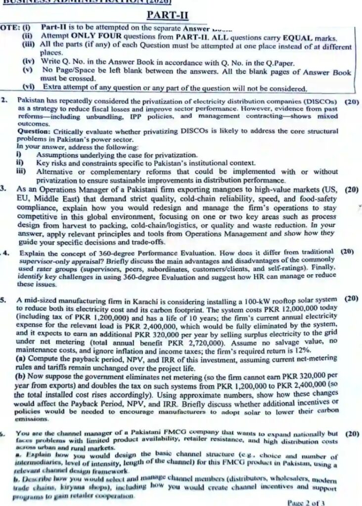 CSS Business Administration Past Paper 2026