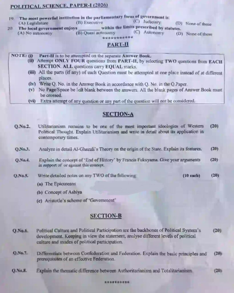 CSS Political Science Past Paper 2026