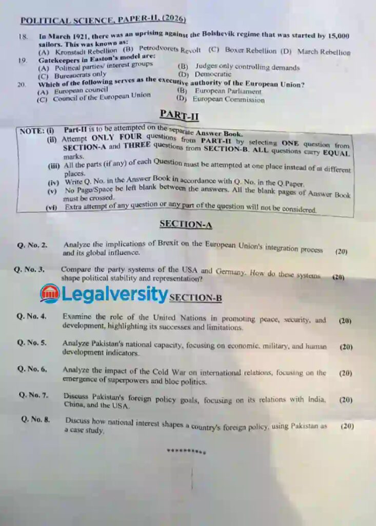 CSS Political Science Past Paper 2026