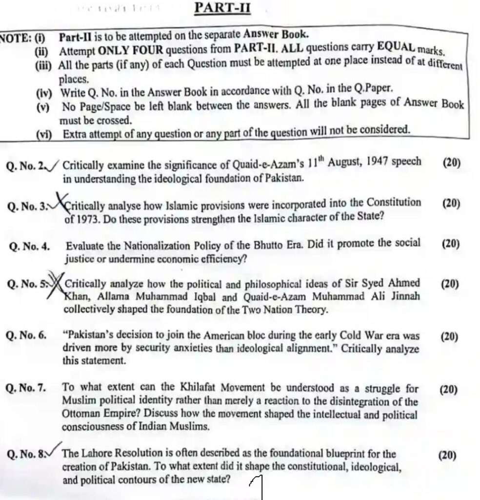 CSS History of Pakistan and India Paper 2026